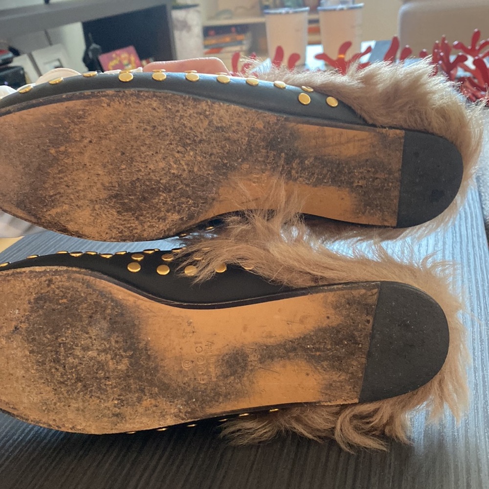 Gucci Studded Furry Fur Slip on Mules - Picture 3 of 4